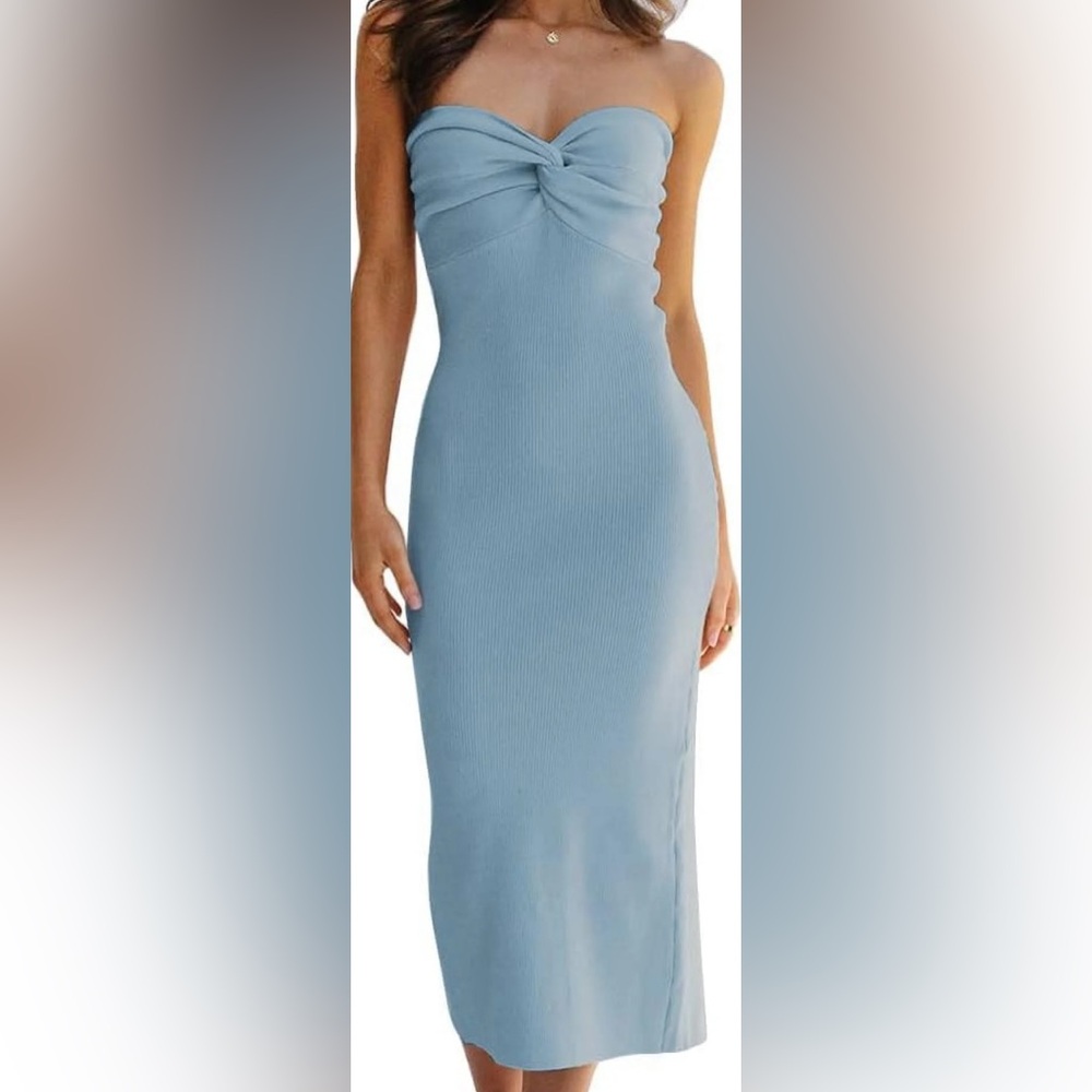 Blue Women's Dress with Slit in back